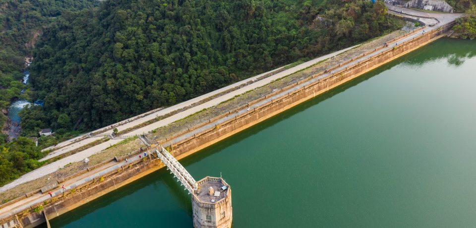 Aerial view of Reservoir and dam in Hong Kong